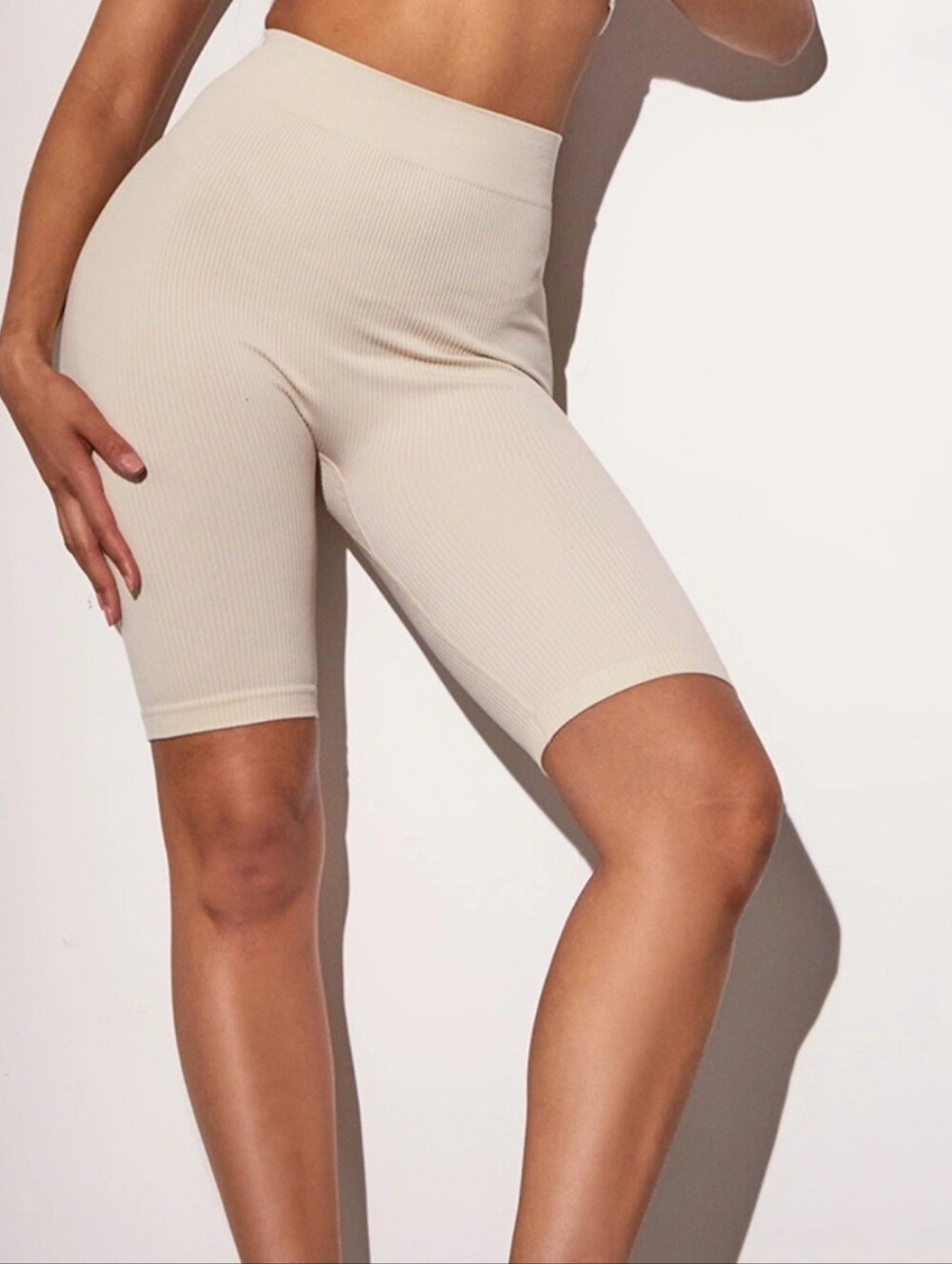 PrettyLittleThings Basic Ecru Structured Contour Rib Cycle Shorts